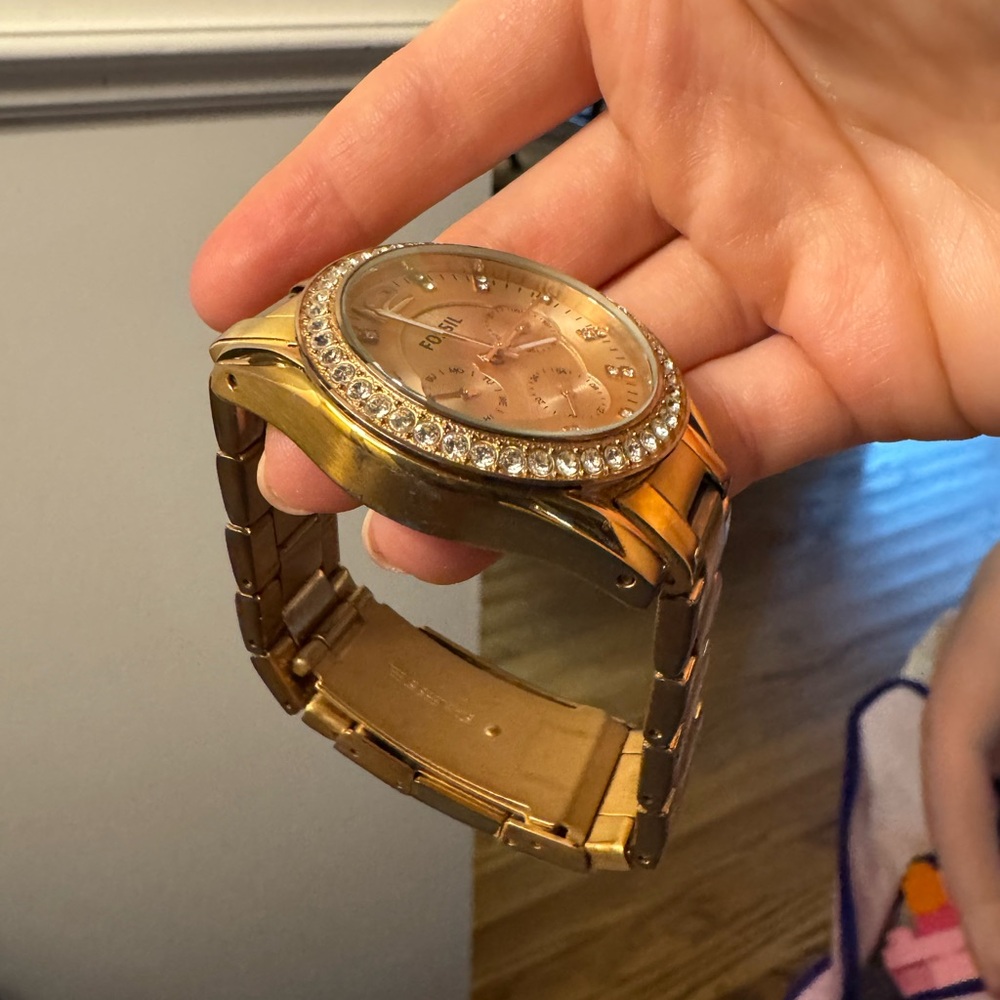 Fossil Rose Gold Watch with Crystal Bezel